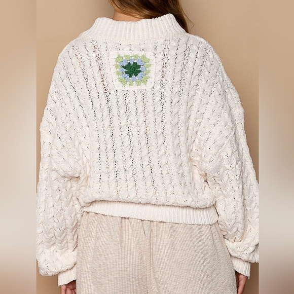 NWT - POL Cream Jacket with Colorful Crochet Granny Squares, Size L - Picture 3 of 5